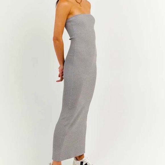 DISSH Dresses & Skirts - Dissh - Gomez Grey Strapless Rib Dress Size Medium